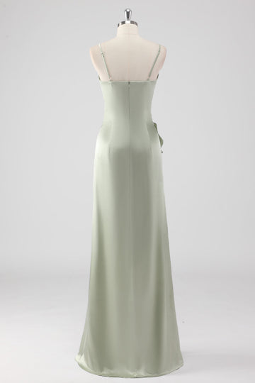 Salvie Lang Satin V-hals Flæsede Skede Brudepige Kjole